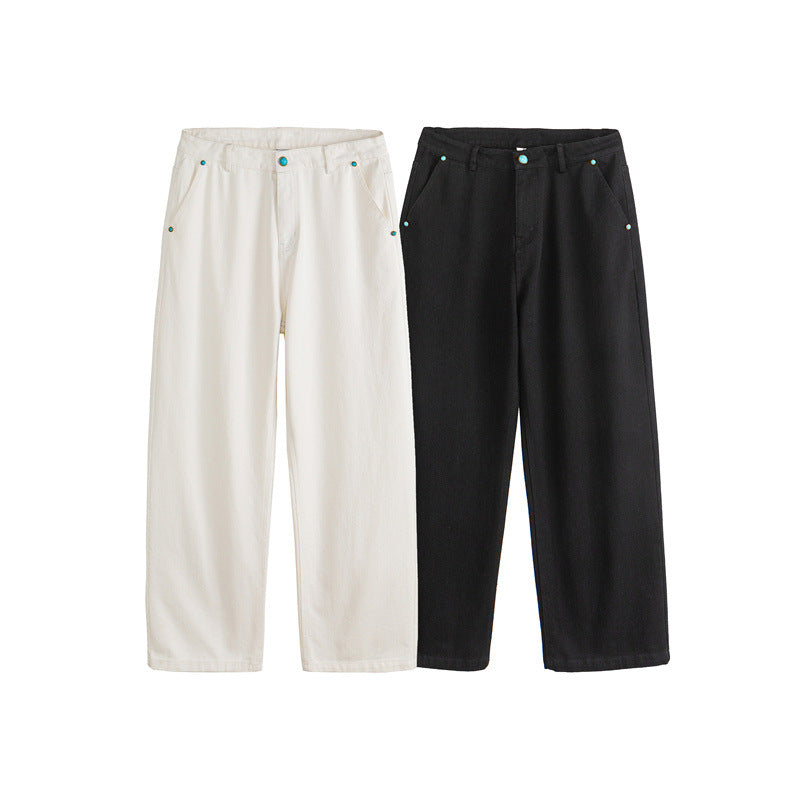 Solid Color Straight Leg Regular Waist Button Casual Regular Fit