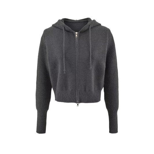 Style Hooded Drawstring Zipper Knit Sweatshirt Jacket for Women High Waist Short Cardigan Top