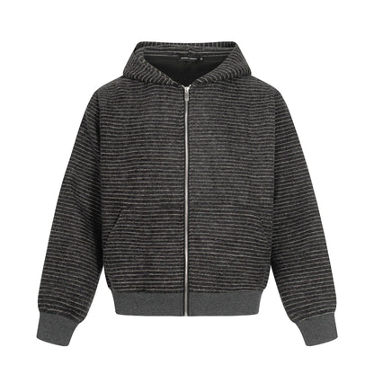 Street Style Unisex Casual Retro Stripe Minimalist Design Short Loose Fit Men's Hooded Cardigan Sweatshirt