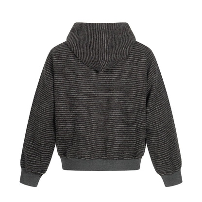 Street Style Unisex Casual Retro Stripe Minimalist Design Short Loose Fit Men's Hooded Cardigan Sweatshirt